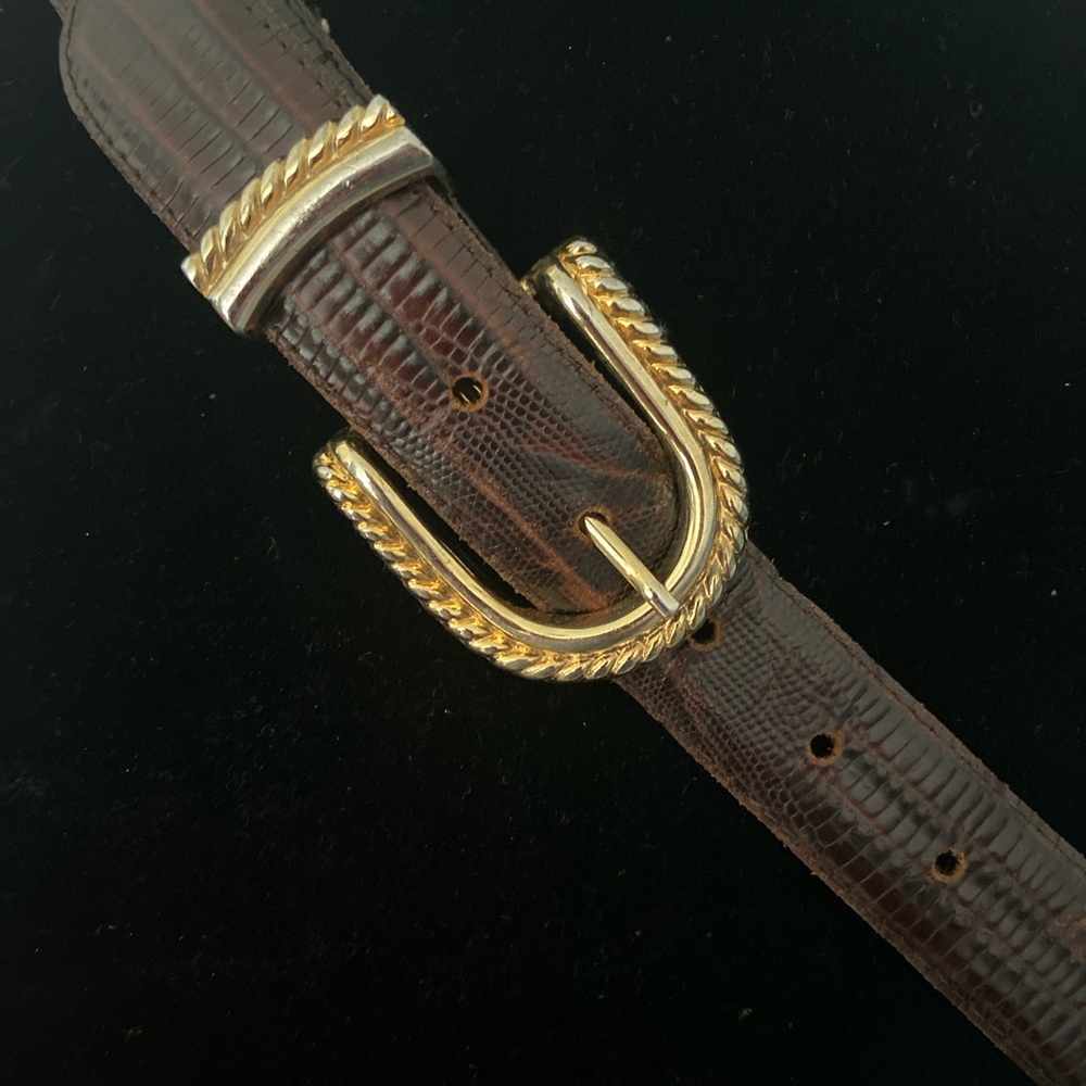 Barcelona leather belt with brass scroll buckle Excellent condition brown bronze